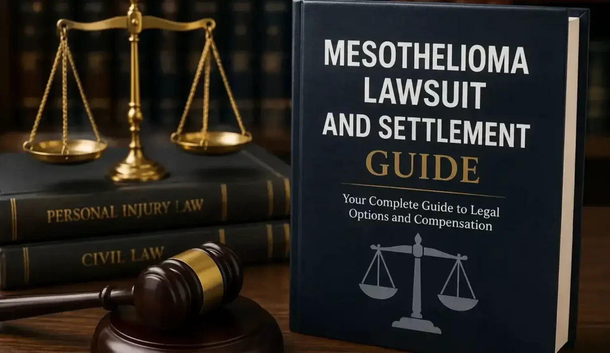 Judge's gavel beside a legal document representing a mesothelioma lawsuit and settlement claim for asbestos compensation.