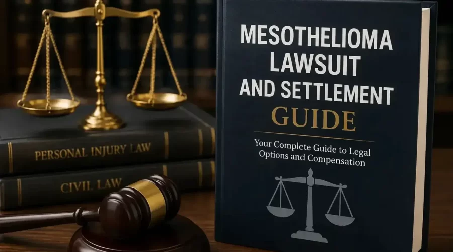 Judge's gavel beside a legal document representing a mesothelioma lawsuit and settlement claim for asbestos compensation.